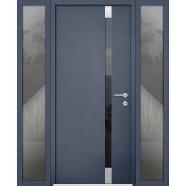 Vdomdoors Steel Door Cynex 6777 Grey 2 Sidelight Exterior Windows Stainless Inserts Single Modern Painted-W12 CYNEX6777EXD-GRE-W12+36+12 x H80-Left-hand Inswing - main