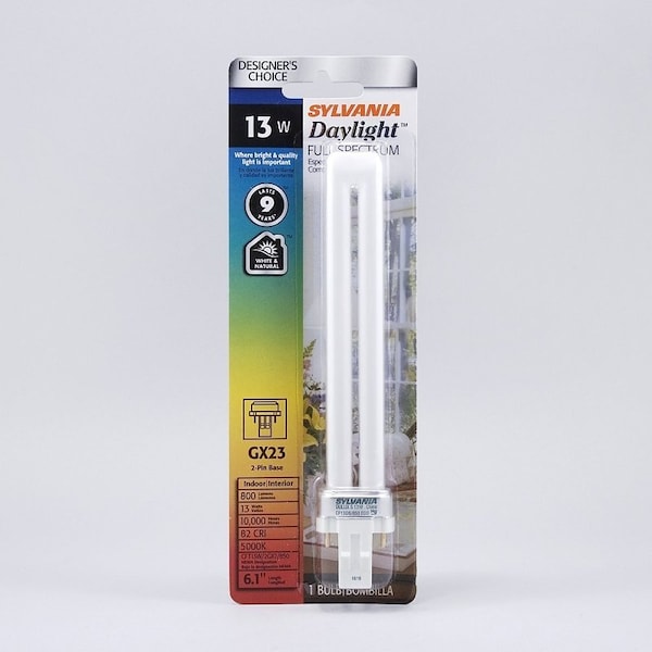 Sylvania Compact Fluorescent Bulb, T4 Lamp, GX23 Lamp Base, 800 Lumens, 5000 K Color Temp, Daylight Light 20404 - main