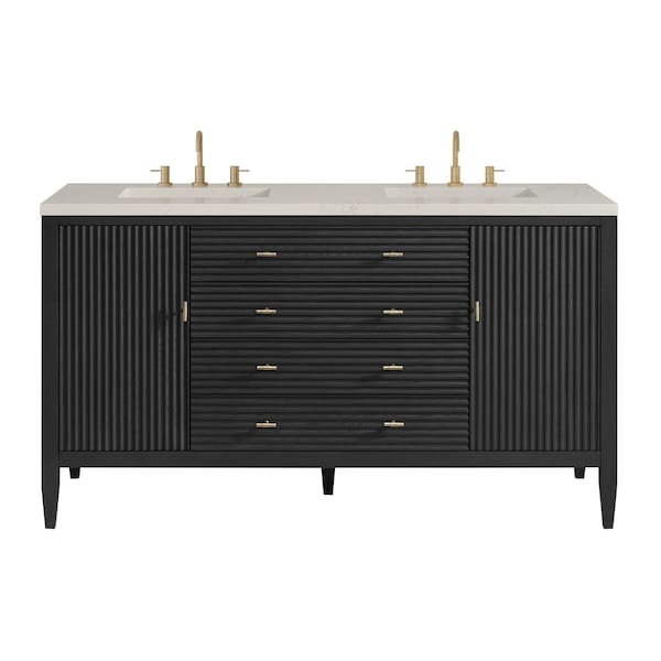 James Martin Vanities Myrrin 60" Double Vanity, Carbon Oak, w/ 3 CM Siberian Silestone Top w/FreePower Wireless Charger 485-V60D-CBO-FSFR - main