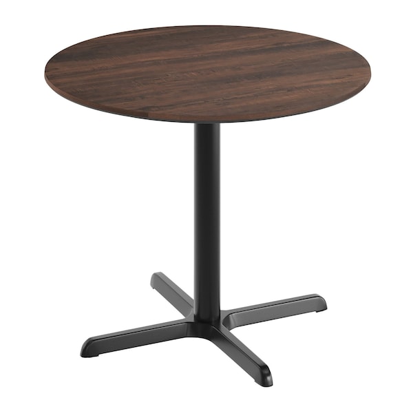 Flash Furniture 36" Round Tabletop, Seamless Surface Technology, Dark Brown with 30" x 30" Black Table Height X-Base ST-RD36-WBR-T3030-GG - main