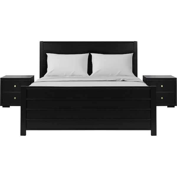 Homeroots Three Piece Black Solid Wood Bedroom Set 523693 - main