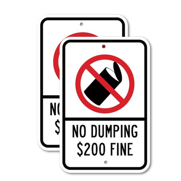 Signmission No Dumping $200 Fine, 12'' X 18'' 2 Signs, Heavy Gauge Aluminum, 2PK A-1218-2PACK-2567 - main
