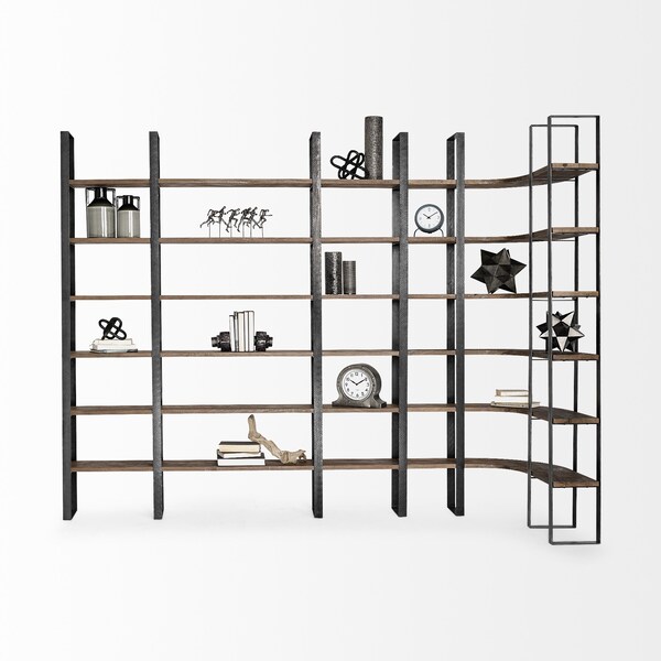 Homeroots Brown Iron and Solid Wood Six Tier Bookcase 392226 - main