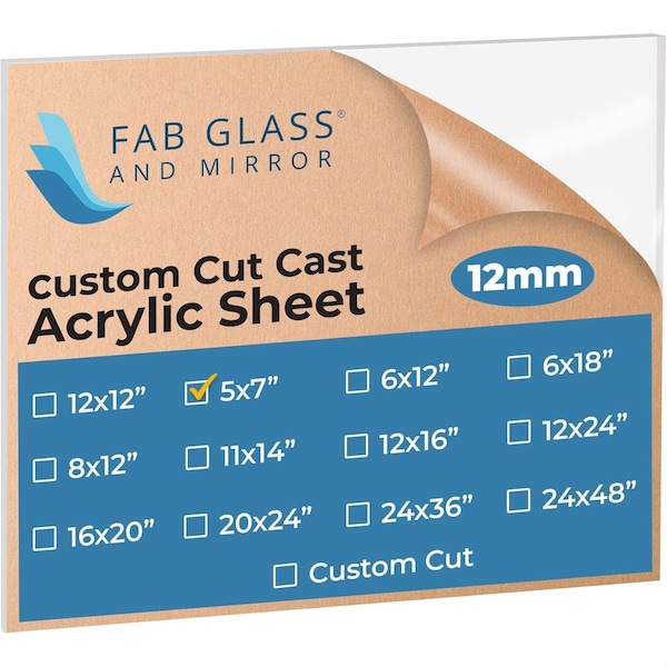 Fab Glass And Mirror Acrylic Plexiglass Sheets, Rectangle Clear PET Sheet 5in x 7in x 1/2in with Protective Film, ... ACR12M5X7RC - main