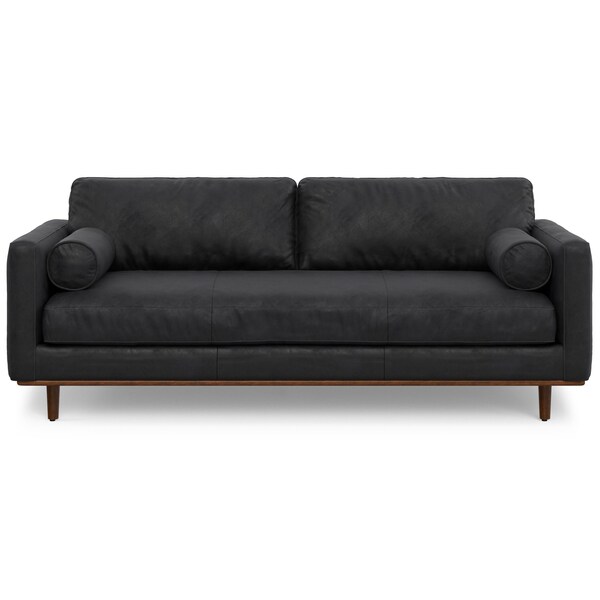 Homeroots 89" Black Leather Sofa With Brown Legs 641000 - main
