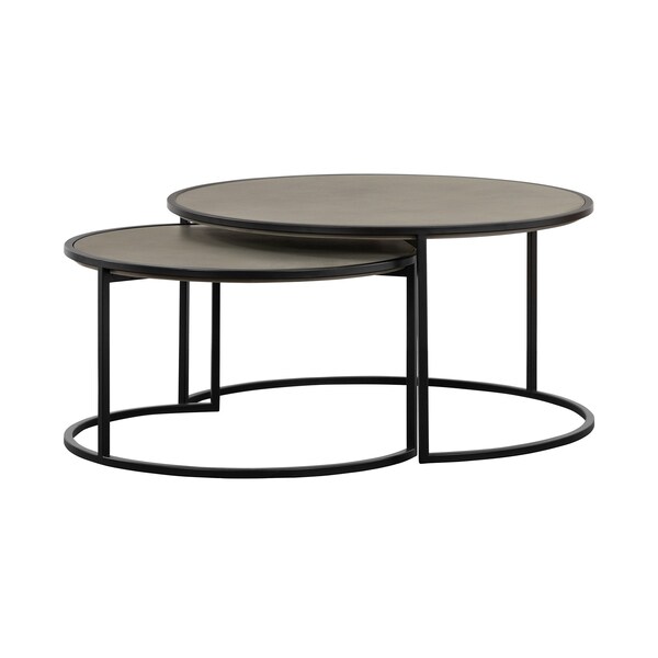 Homeroots Set of Two 32" Gray And Black Concrete And Metal Round Nested Coffee Tables 520635 - main