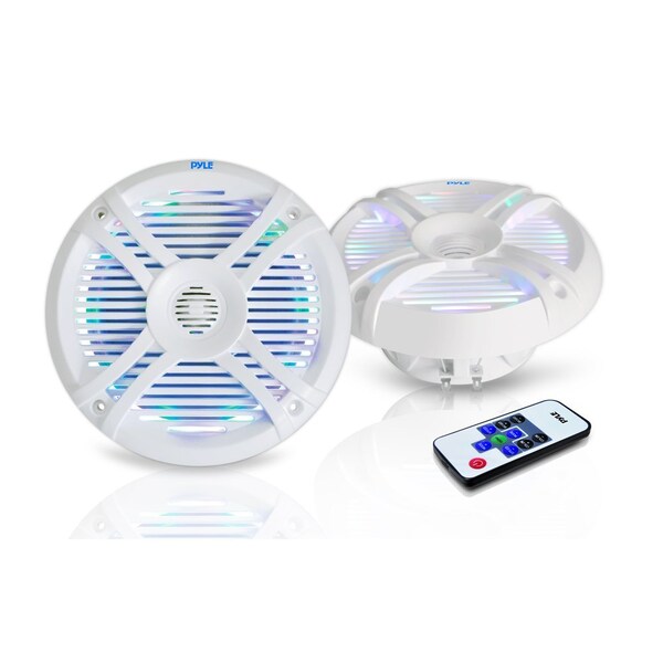Pyle Pyle 6.5 in Dual Waterproof Marine Speakers, 250W, Outdoor Car/Boat Stereo, LED Light, Mount Kit, Grill PLMRX68LEW - main