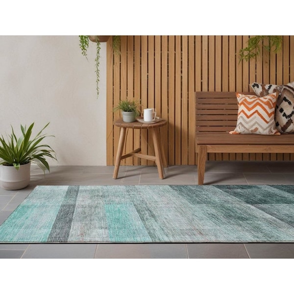 Homeroots 8' Runner Teal Ombre Washable Non Skid Indoor Outdoor Runner Rug 563683 - main