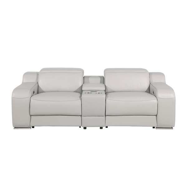 Homeroots 89in Light Gray and Silver Italian Leather Power Reclining Loveseat With Storage 633755 - main