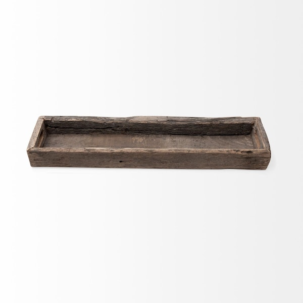 Homeroots 30in Brown Wood Indoor Outdoor Tray With Handles 376045 - main