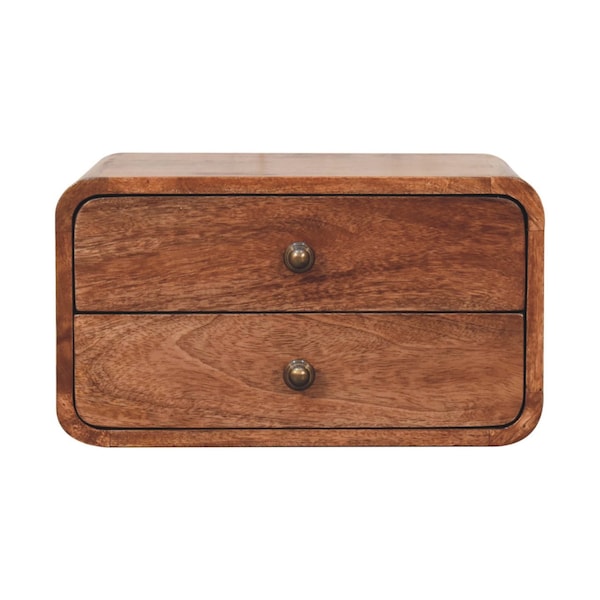Homeroots 18" Brown Solid Wood Two Drawer Floating Nightstand 651801 - main