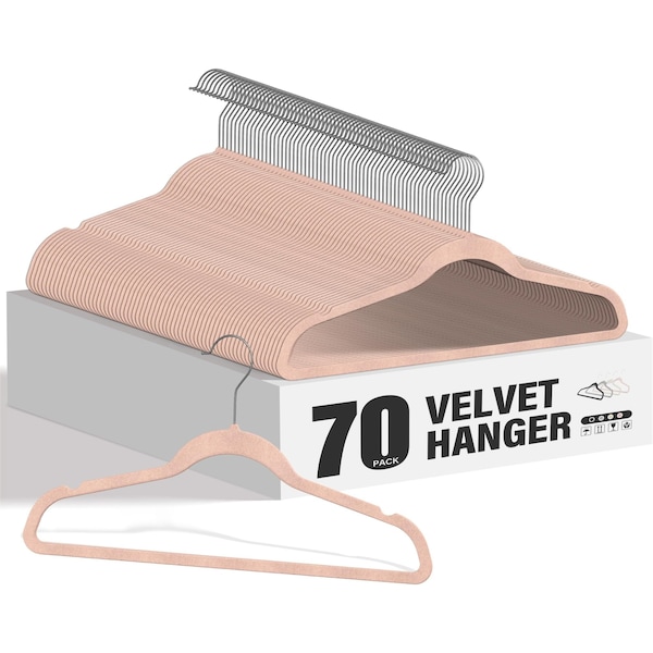 Simple Deluxe HealSmart Velvet Hangers, Space Saving, Non-Slip Heavy Duty Coat Hangers, Pink, 70PK HKHANGVELVET70PNK - main