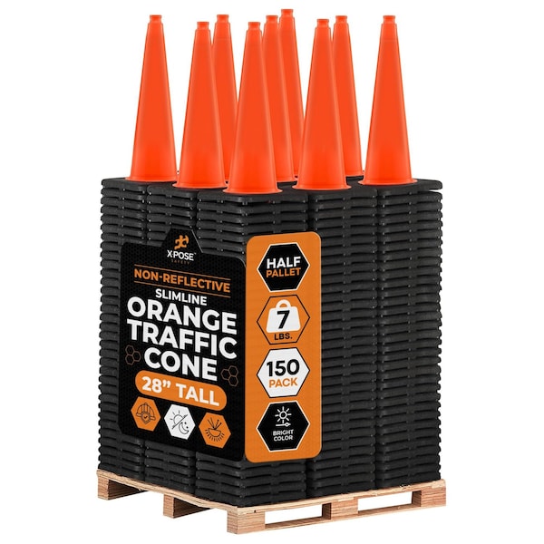Xpose Safety 28 Inch Multipurpose PVC Orange Traffic Slim Line Cone 7lb base, 150PK OTC28SL-HP150-X - main