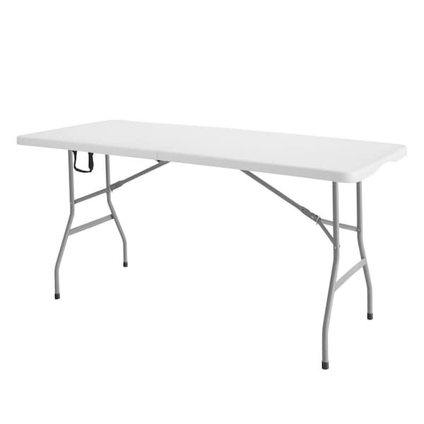 Regency Trestle 5 ft Folding Table, Fold-in-Half w/Carry Handle, Heavy-Duty Steel Frame, 60 x 29 x 29, White TBM6029WH - main