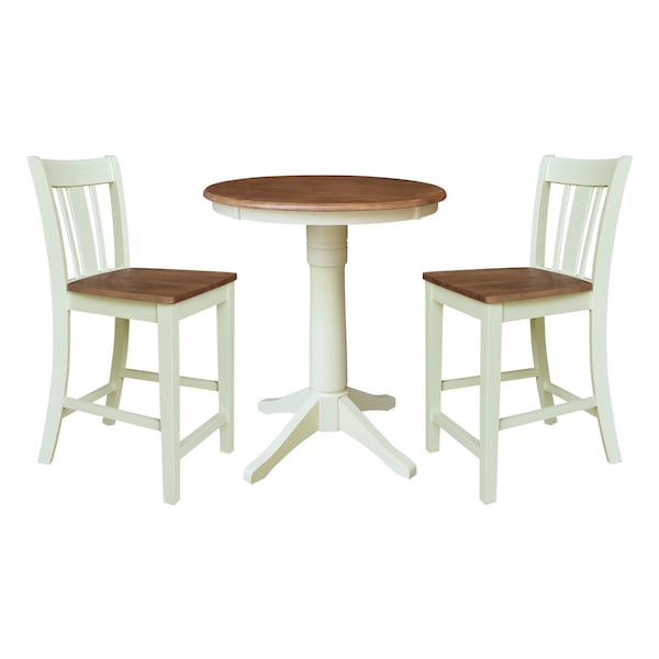 Whitewood Industries Rectangular Fixed Top Table W/ 2 Stools, 30 in W, 35.1 in L, 30 in H, Parawood, Hickory/Shell K79-30RT-27B-S102-2 - main