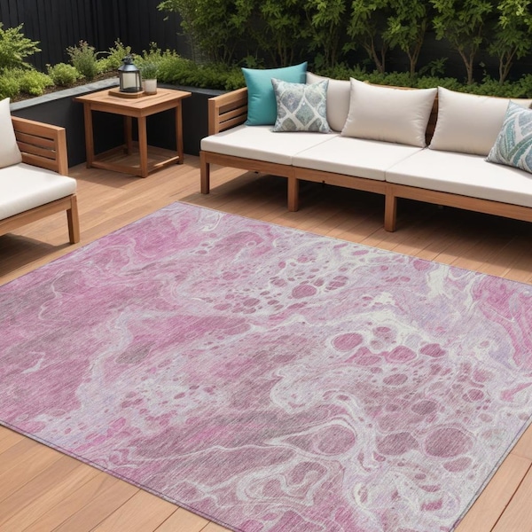 Homeroots 10' X 14' Pink And Ivory Abstract Washable Indoor Outdoor Area Rug 618315 - main