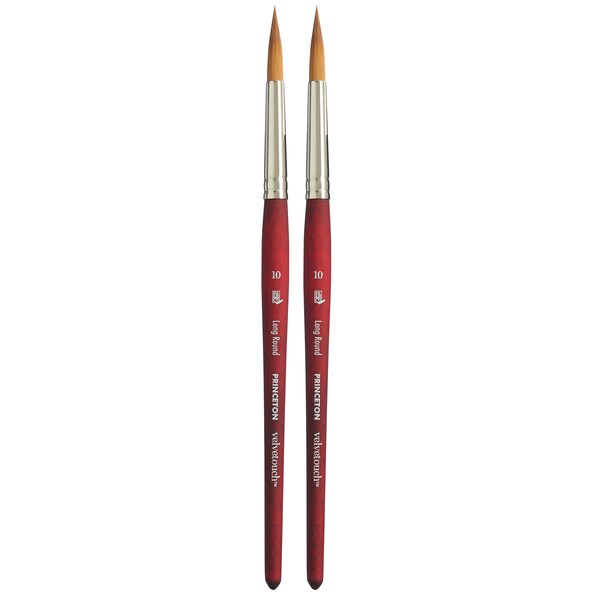 Princeton Velvetouch Long Round Brush, Synthetic Bristles, Short Handle Mixed Media Paintbrush, Size 10, 2PK P3950LR10 - main