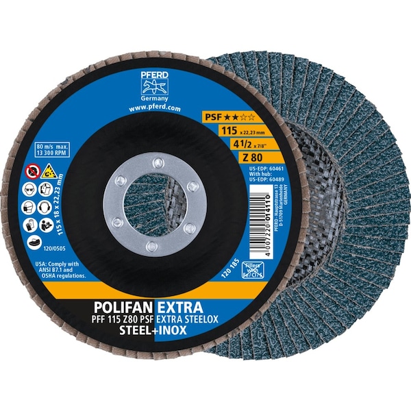 Pferd PFERD Flap Disc, 4-1/2inx7/8, Z PSF EXTRA STEELOX, 80 Grit, T27, Flat, Zirconia, 5PK 60461P - main