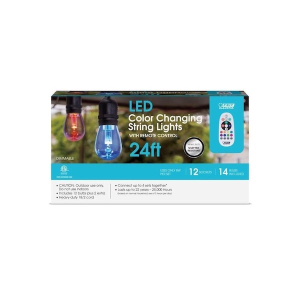Feit LED Color-Changing Patio String Lights, Remote Control, 12 Sockets, 14 Bulbs, 24 Ft. SL24-12/RGBW - main