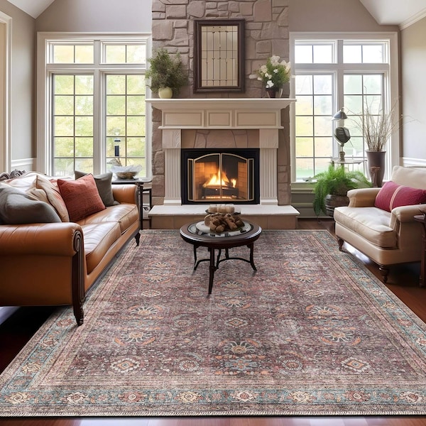 World Rug Gallery Distressed Vintage Bordered Machine Washable Area Rug 9 ft x 12 ft Multi 6038MULTI9X12 - main