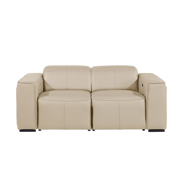 Homeroots 77in Cream and Brown Italian Leather Power Reclining Loveseat With Storage 720545 - main