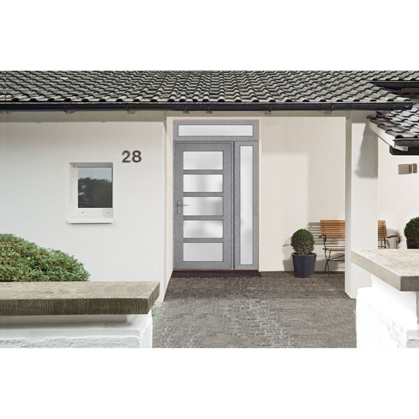 Vdomdoors Front Exterior Prehung FiberGlass Door Frosted Glass / Manux 8002 Grey Ash / Sidelight and Transom MANUX8002EXD-SS-W36+16 x H80+14-RH - main