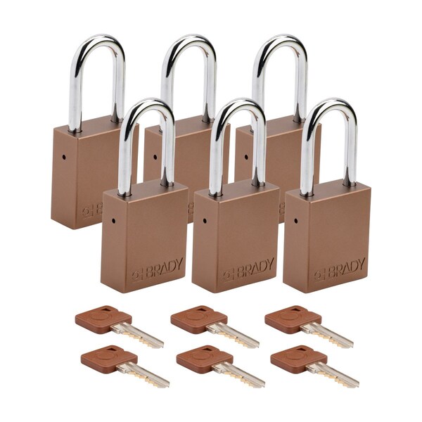 Brady Velocity Lockout Padlocks Aluminum 1.5in Shackle Clearance KA Brown 6PK SDAL-BRN-38ST-KA6 - main
