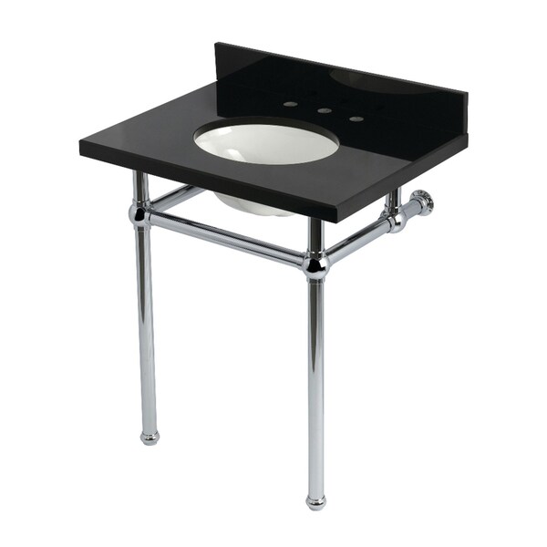 Kingston Brass 30" Black Granite Console Sink with Brass Legs, 8-Inch, 3-Hole, Black Granite/Polished Chrome KVPK30KB1 - main
