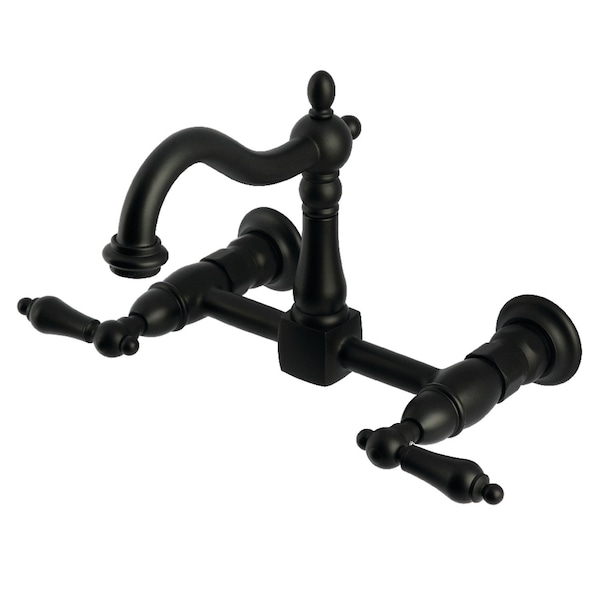 Kingston Brass Two-Handle Wall Mount Bridge Kitchen Faucet, Matte Black KS1260AL - main