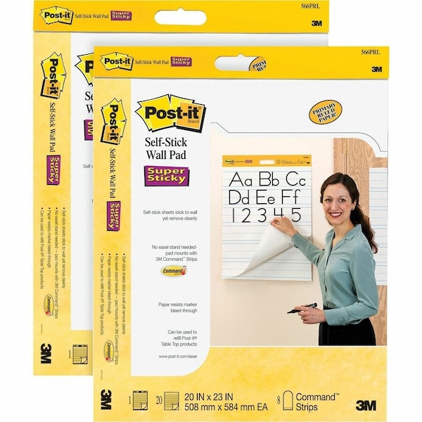 3M Self-Stick Wall Pads w/Primary Lines, 20"x23" , 20Sht/PK, WE 566PRL - main