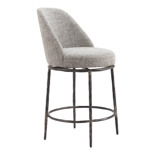 Homeroots 24" Gray and Black Fabric and Steel Counter Height Swivel Bar Chair 555682 - main