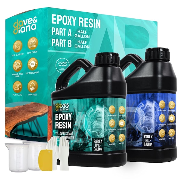 Dave & Diana Crystal Clear Epoxy Resin 1 Gallon, Includes 1/2 Gallon Each of Resin A and Hardener B OCEPRG1 - main