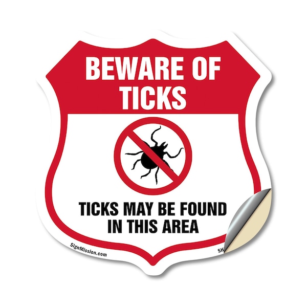Signmission Beware Of Ticks Shield Sign Ticks May Be, 18 Inch X 18 Inch, Vinyl Decal SHI-D-18-362 - main