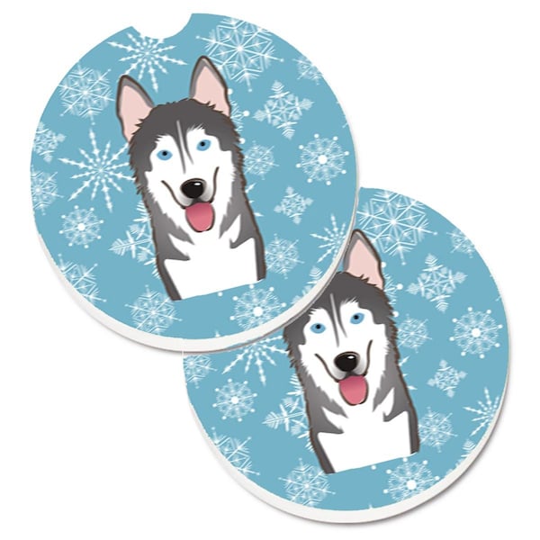 Carolines Treasures Snowflake Alaskan Malamute Set of 2 Cup Holder Car Coaster BB1652CARC - main
