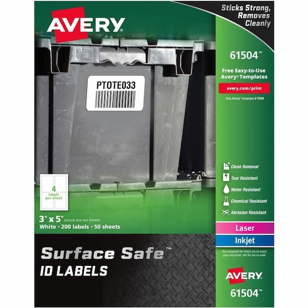 Avery Surface Safe ID Labels, 3" x 5", PK200 61504 - main