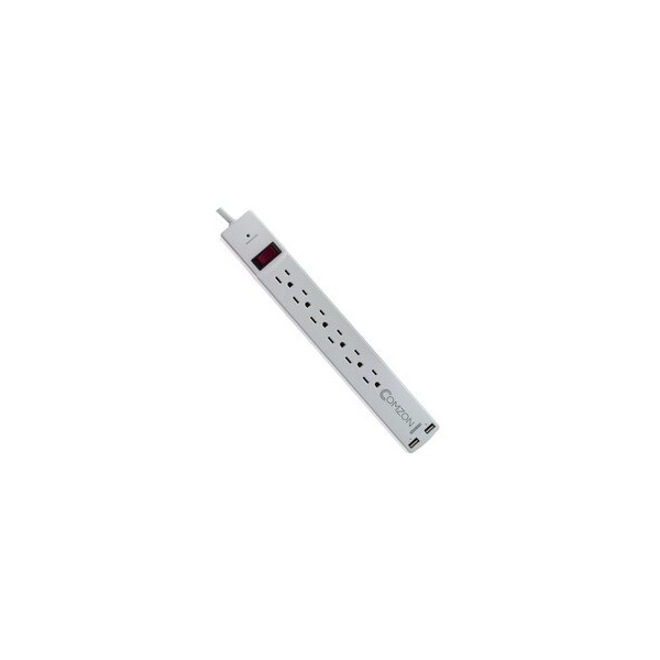 Cable Wholesale Comzon Surge Protector w/2 USB ports(2.4 Amp), Flat Rotating Plug, 6 Outlet, White C2007 - main