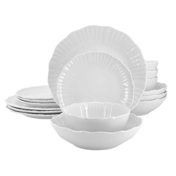 Elama Millie 16 Piece Double Bowl Porcelain Dinnerware Set in White ELM-MILLIE16 - main