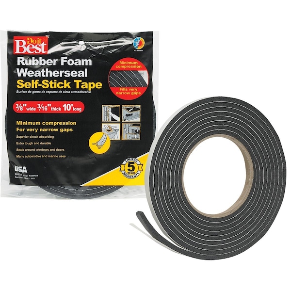 Do It Best 3/8'' x W 3/16'' T x 10 Ft. L Black Rubber Foam Weatherstrip Tape R338HDB - main