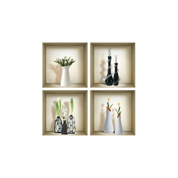 Homeroots Set of Four jay Faux Niche 3D Peel and Stick Wall Decals, 4PK 565407 - main