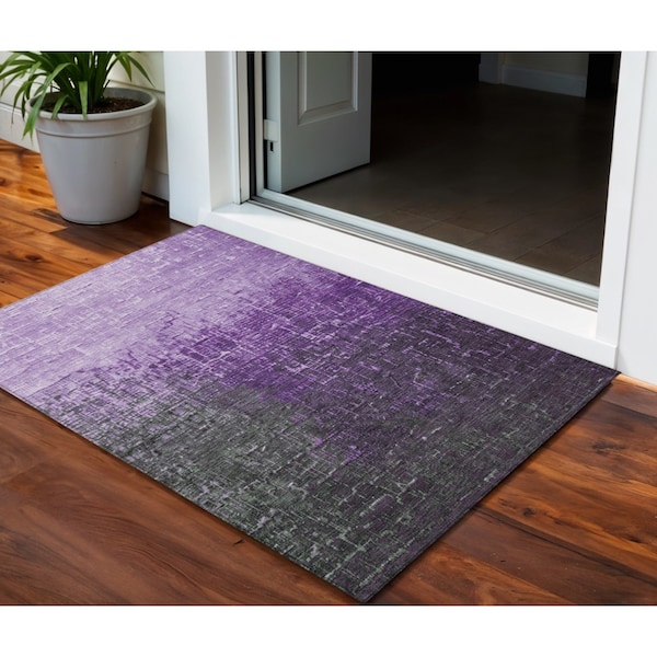 Homeroots 3' X 5' Purple And Dark Gray Ombre Washable Indoor Outdoor Area Rug 602893 - main