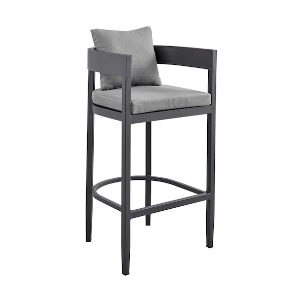 Armen Living Menorca Outdoor Patio Bar Stool in Aluminum with Gray Cushions LCMQBAGR30 - main