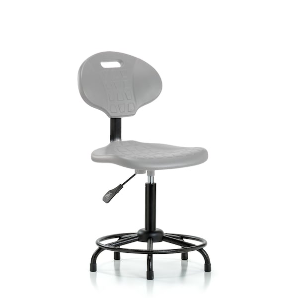 Blue Ridge Ergonomics Poly Chair Round Tube Base - Medium Bench Height with Seat Tilt & Stationary Glides in Gray Poly PMBCH-RT-T1-A0-RG-GRY - main