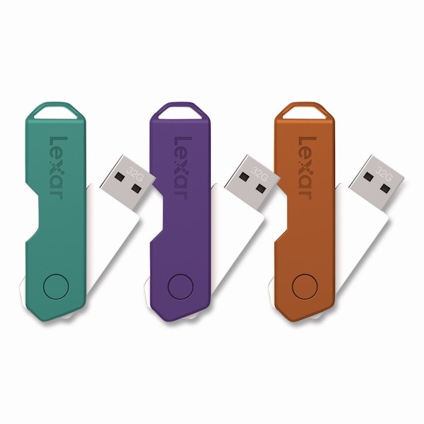 Lexar Twist Turn2 USB 2.0 Flash Drive, 32 GB, Orange/Purple/Teal, 3PK LJDTT2-32GABNA3 - main