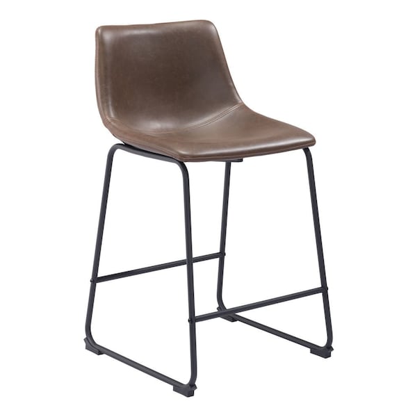 Homeroots Set of Two 24" Espresso and Black Faux Leather and Steel Counter Height Bar Chairs, 2PK 555764 - main