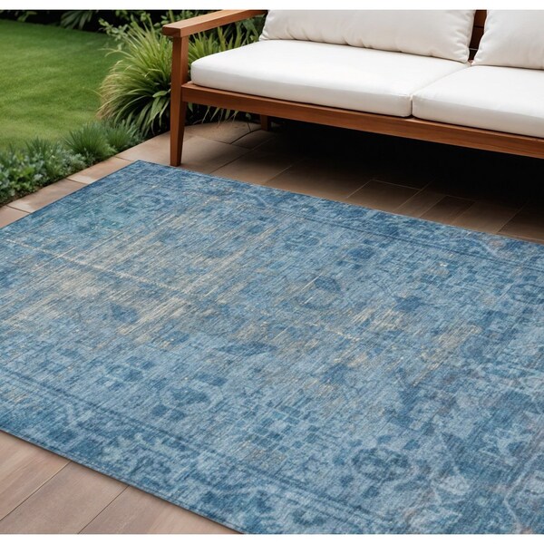 Homeroots 8' X 10' Blue Oriental Washable Indoor Outdoor Area Rug 607533 - main