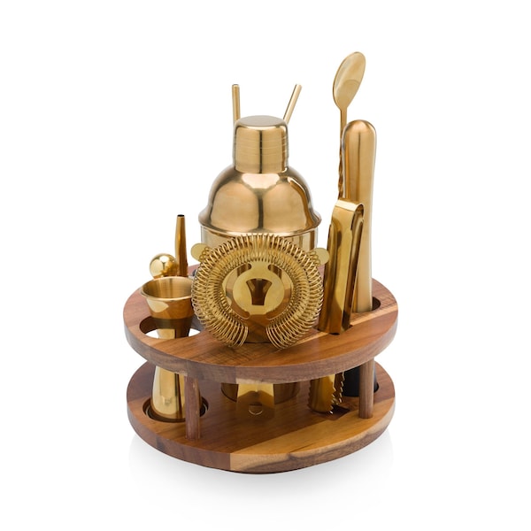 Picnic Time Family Of Brands Carousel Lazy Susan Bar Set, Acacia Wood and Gold 673-02-508-000-0 - main
