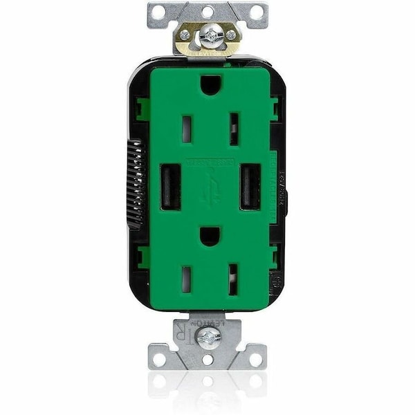 Leviton Lev-Lok TR Dup USB A-A 15A 125V Grn M56AA-N - main