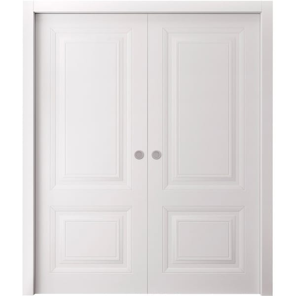 Sartodoors Sliding Double Pocket Doors 84 x 96 inches, BASIC 9422 White, Kit Rail Hardware, Solid Wood Inter BASIC9422DP-SKIN-8496 - main