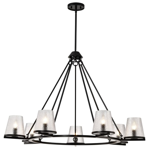 Nuvo Valentine, 7 Light Chandelier, Black Finish, Hammered Glass