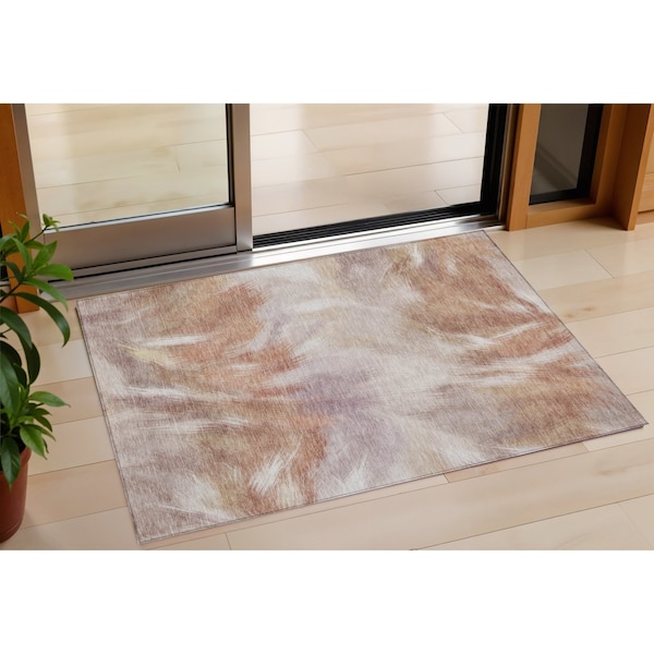 Homeroots 3' X 5' Copper And Ivory Abstract Washable Indoor Outdoor Area Rug 631335 - main